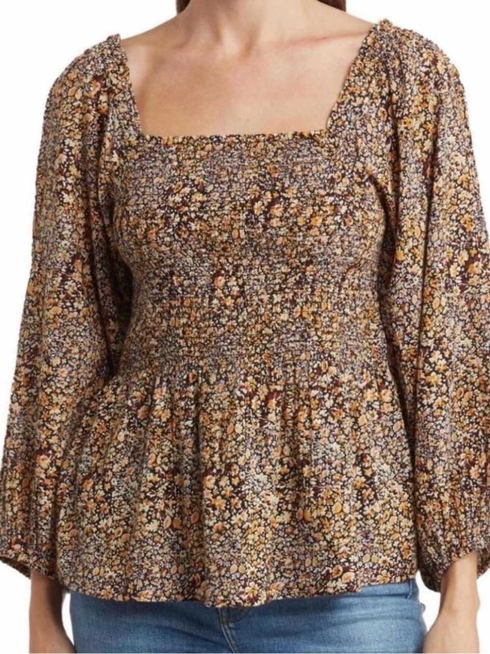 Madewell Lucie Smocked Peplum Top Floral Cotton Cottagecore Romantic Size 6